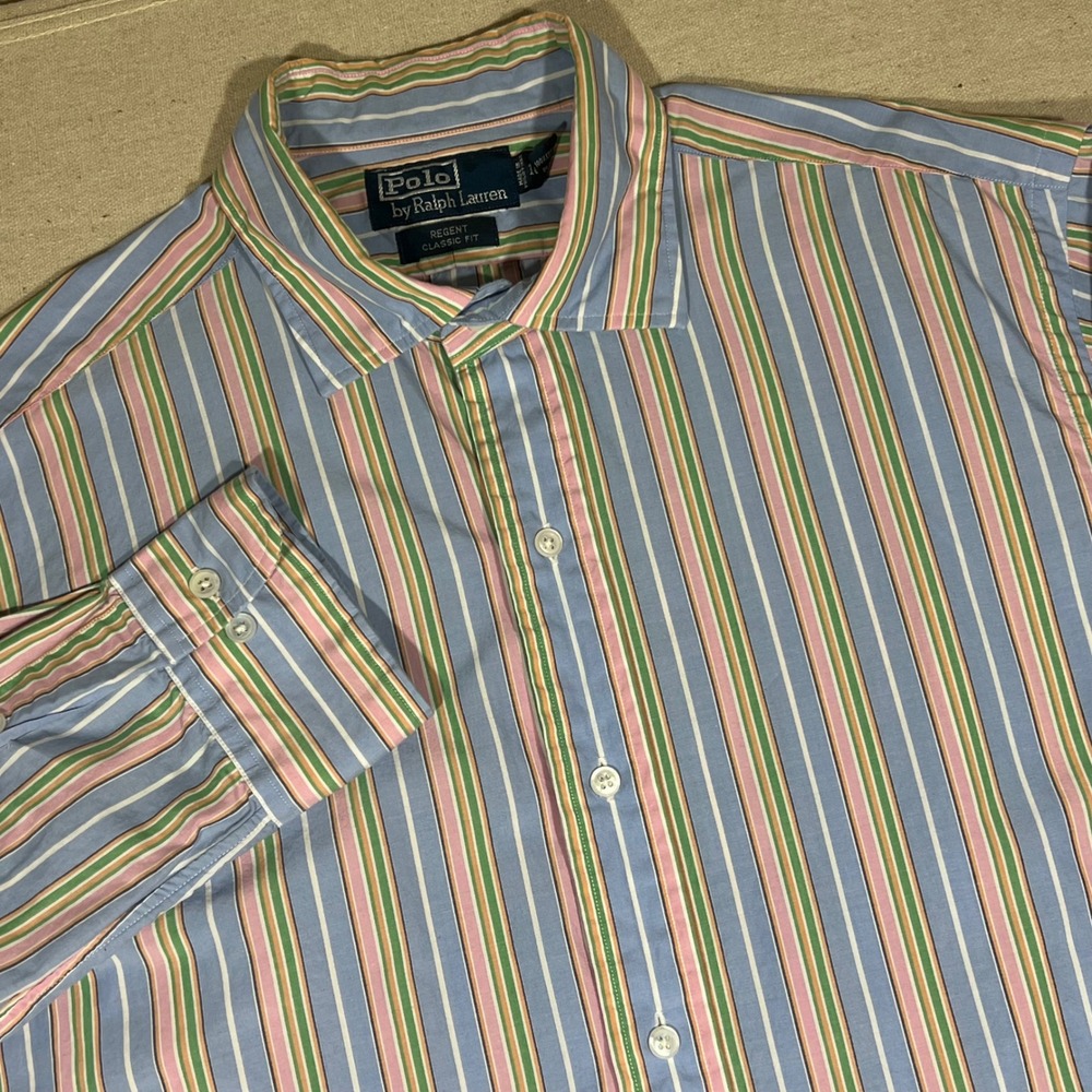 Polo Ralph Lauren Regent Classic Fit Striped Button Up Shirt Mens L‎ *FLAW